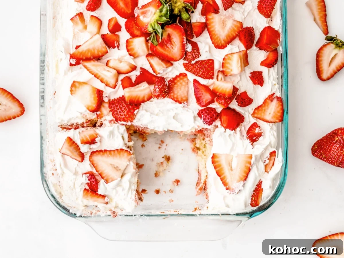 Simple Sheet Cake Recipes for Parties and Weeknight Desserts 4 STRAWBERRY JELLO CAKE IN PAN