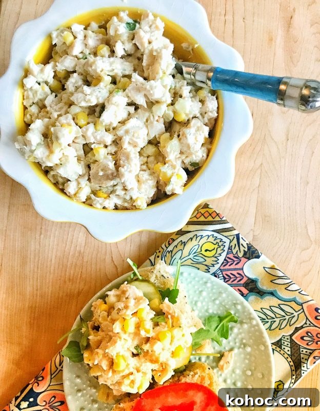 Chicken and Fresh Corn Salad Recipe for Summer Meals 2 Chicken & Fresh Corn Salad via LizsHealthyTable.com