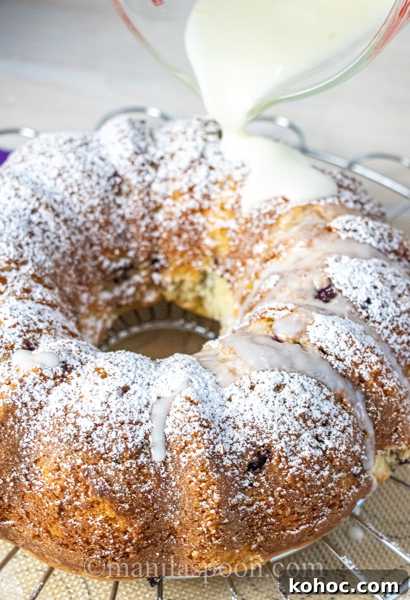 Moist Blueberry Cake with Creamy Sour Cream Frosting 3 Blueberry Sour Cream Cake with glaze