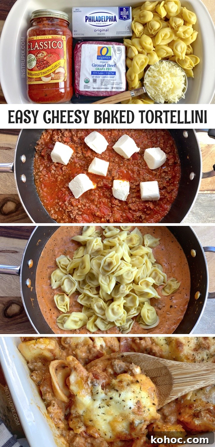 Cheesy Baked Tortellini Casserole With Meat Sauce - A quick & easy casserole recipe the entire family will love!