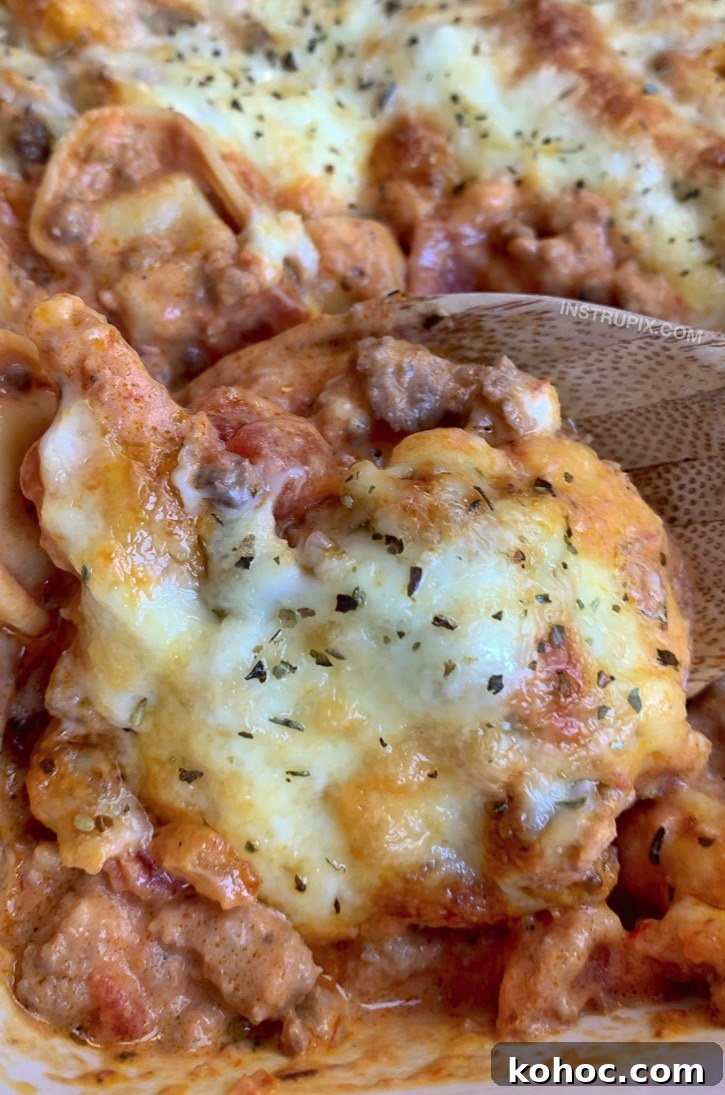 Easy Cheesy Baked Tortellini Casserole Recipe With Meat Sauce