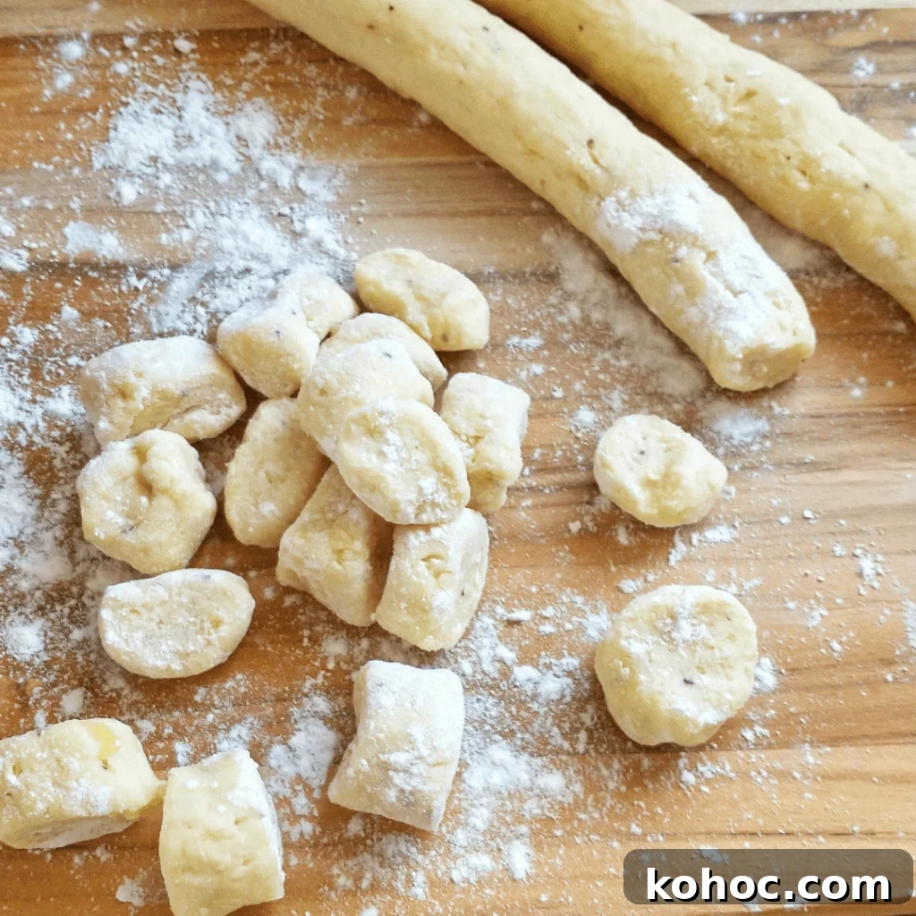Cut dough bites of easy gnocchi