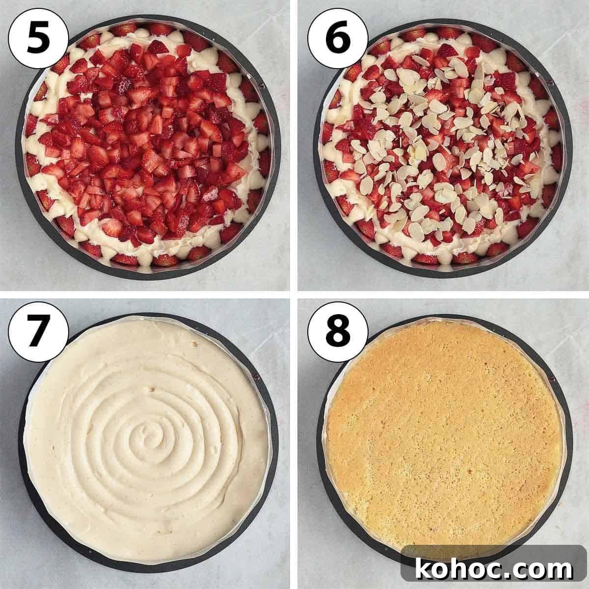Strawberry Fraisier Cake with Silky Diplomat Cream Filling 7 Process Shot Collage: step 5 to 8
