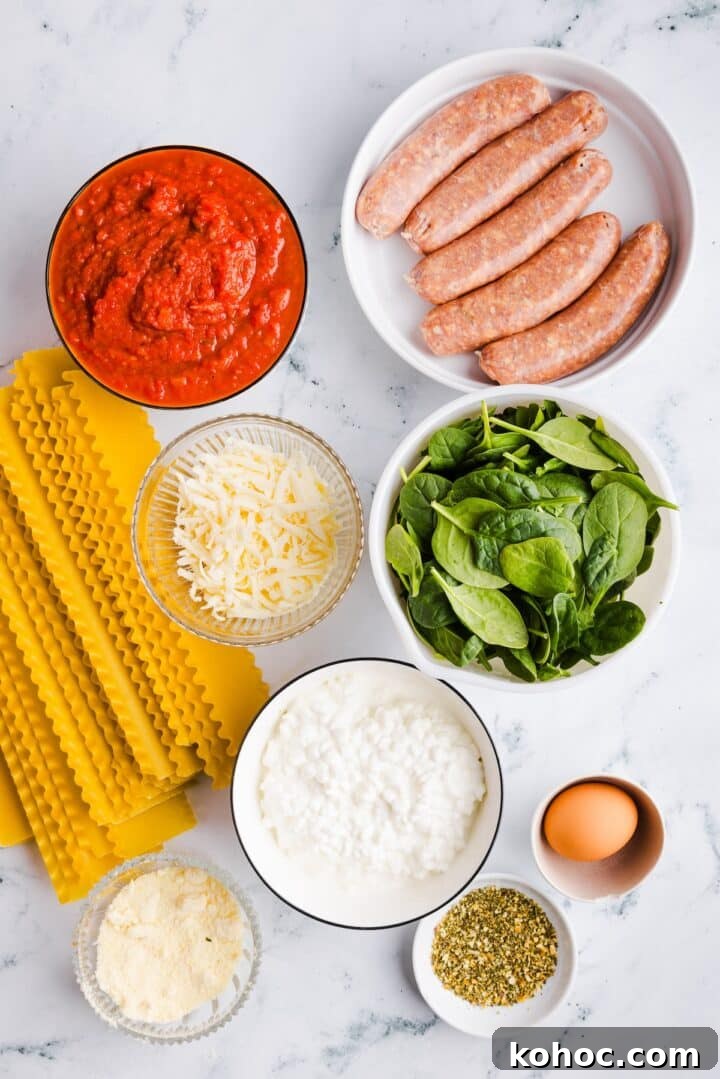 High-Protein Lazy Lasagna Recipe for Quick Meals 4 Ingredients for lazy high protein lasagna displayed in small bowls on a marble kitchen counter