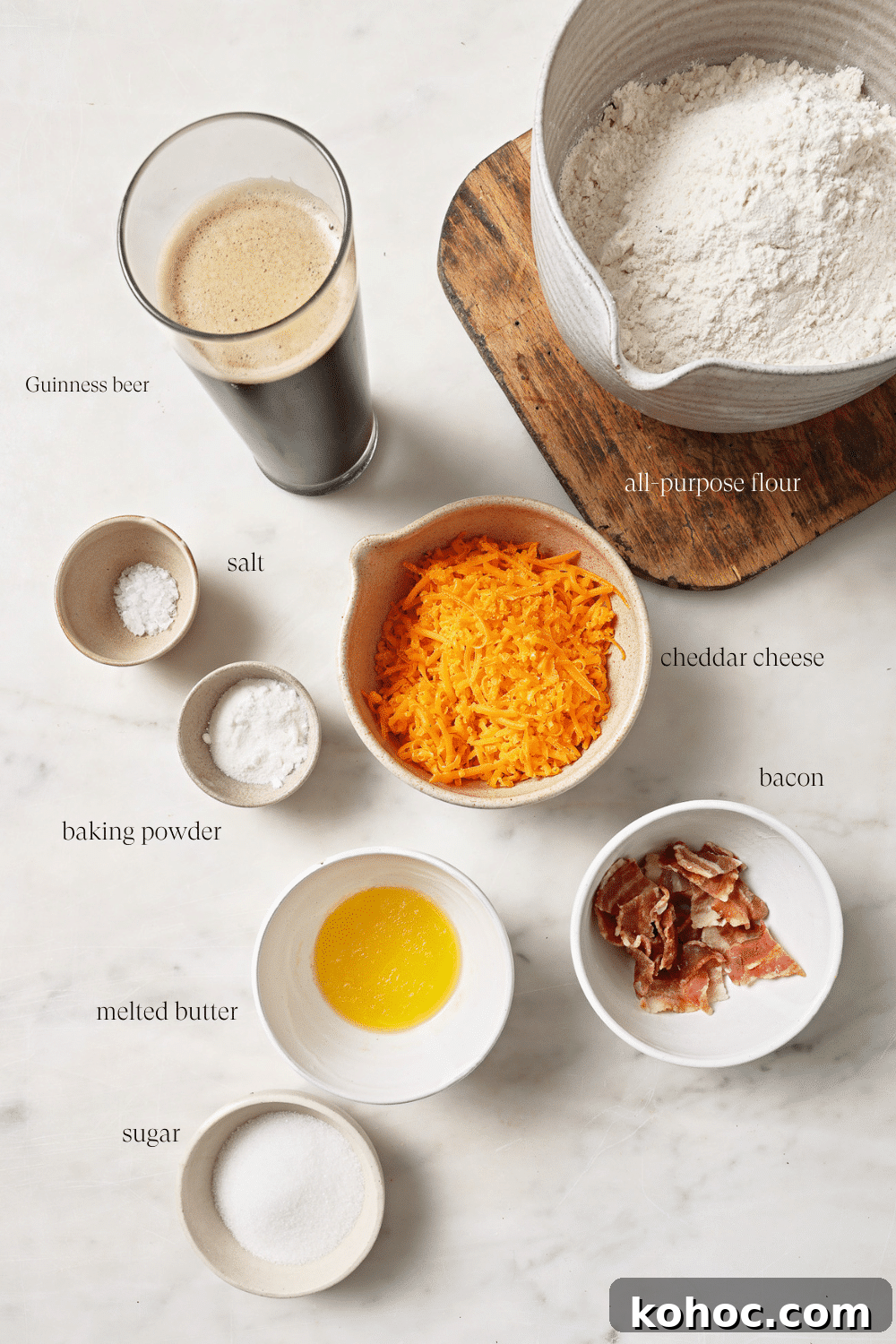 Pre-measured ingredients in small bowls. 