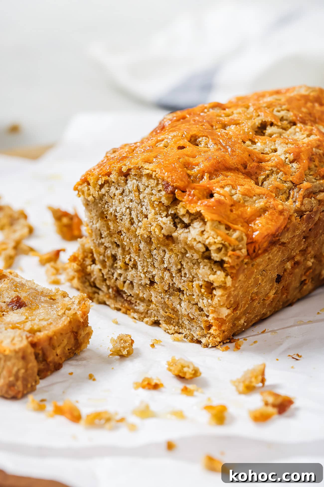 A close up of sliced beer bread. 