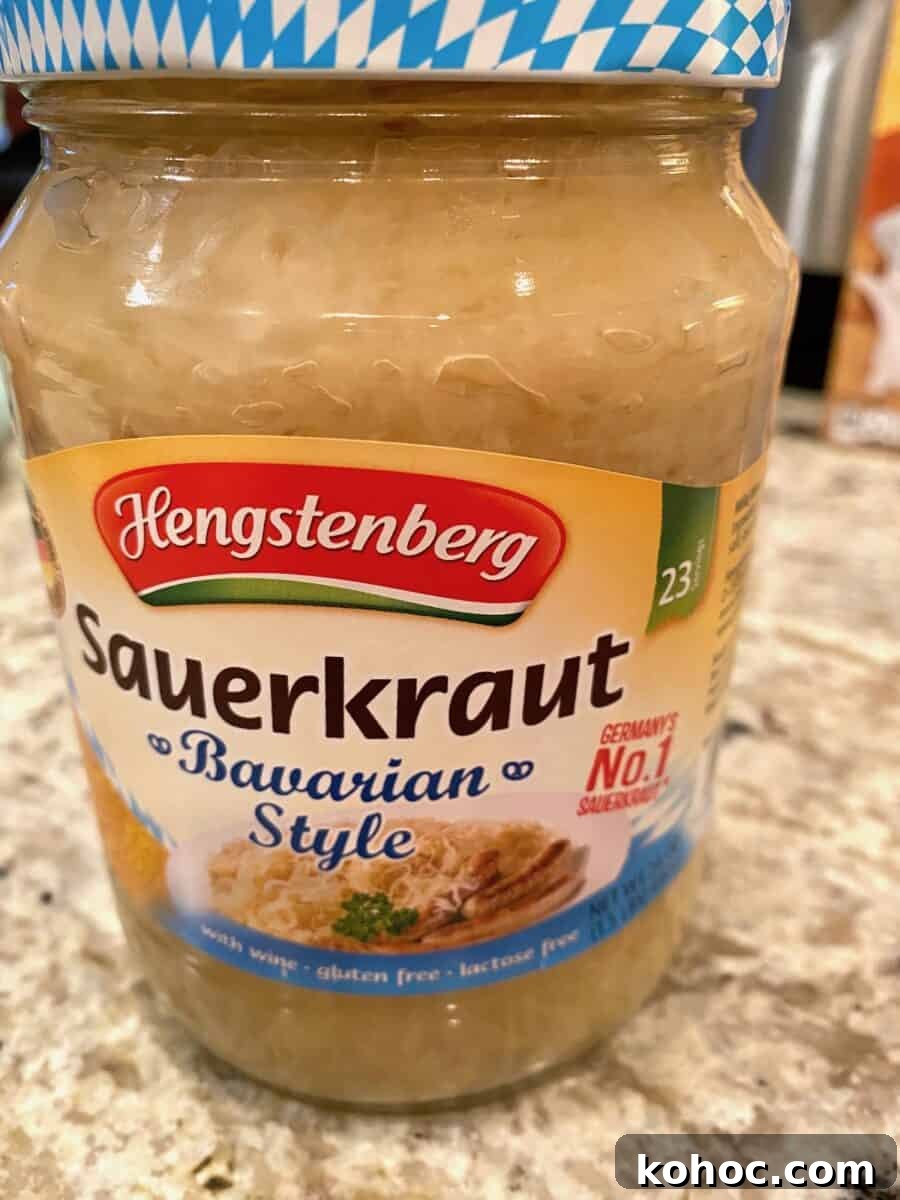 A jar of sauerkraut on the kitchen counter