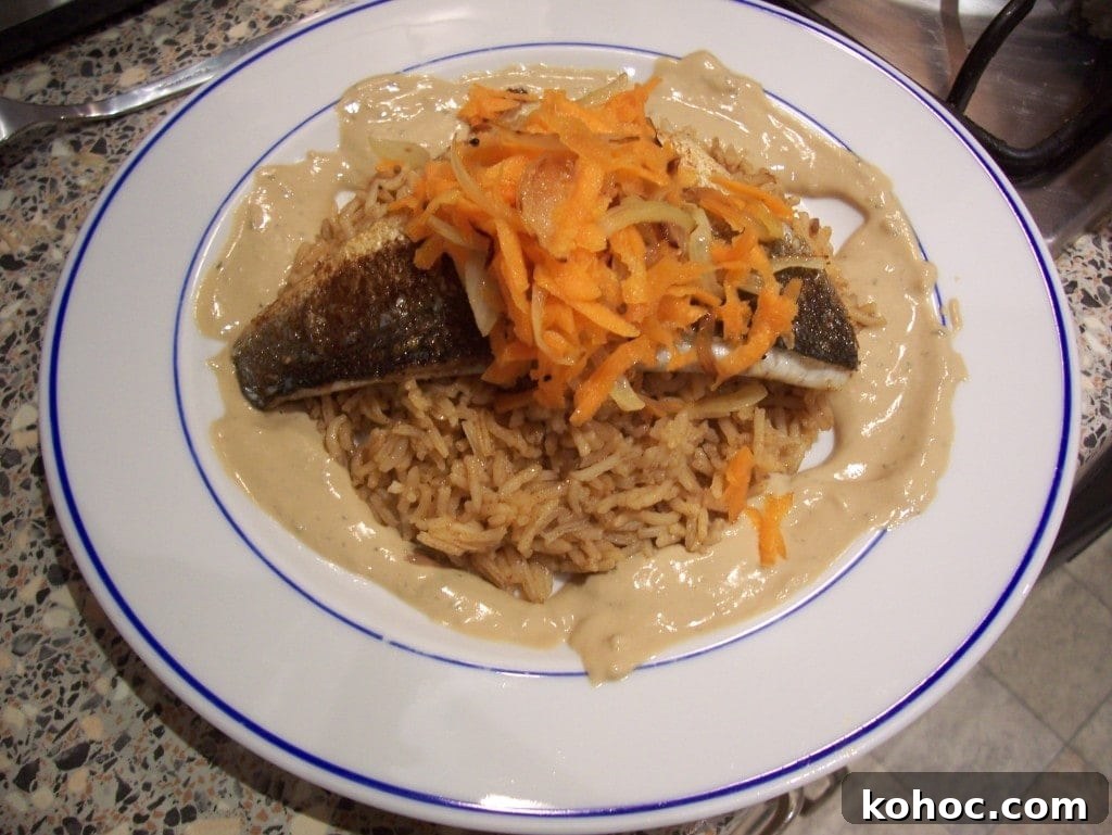 Seared Sea Bass with Tahini Sauce and Saffron Rice Recipe 2 Sea bass with tahini sauce and saffron rice