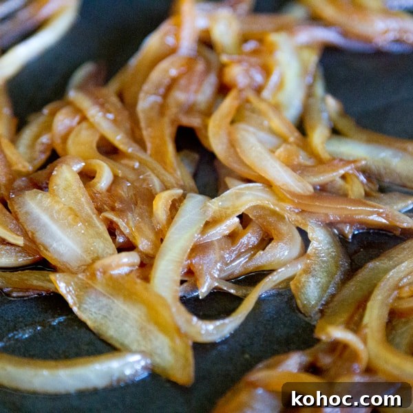 Roasted Red Pepper Hummus Sandwich Recipe for Flavorful Lunch 5 caramelized onions in the skillet.