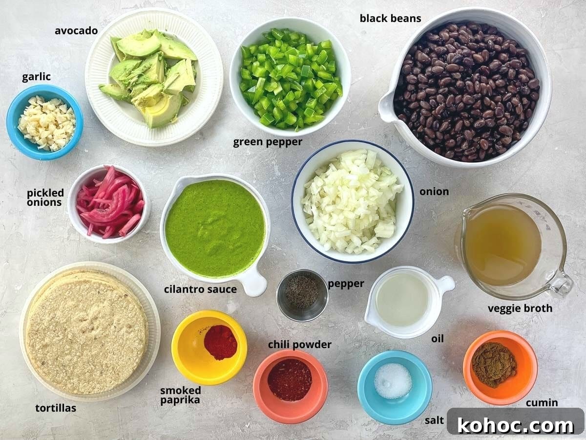 Flavorful Black Bean Vegan Tacos with Avocado Salsa 3 ingredients in bowls