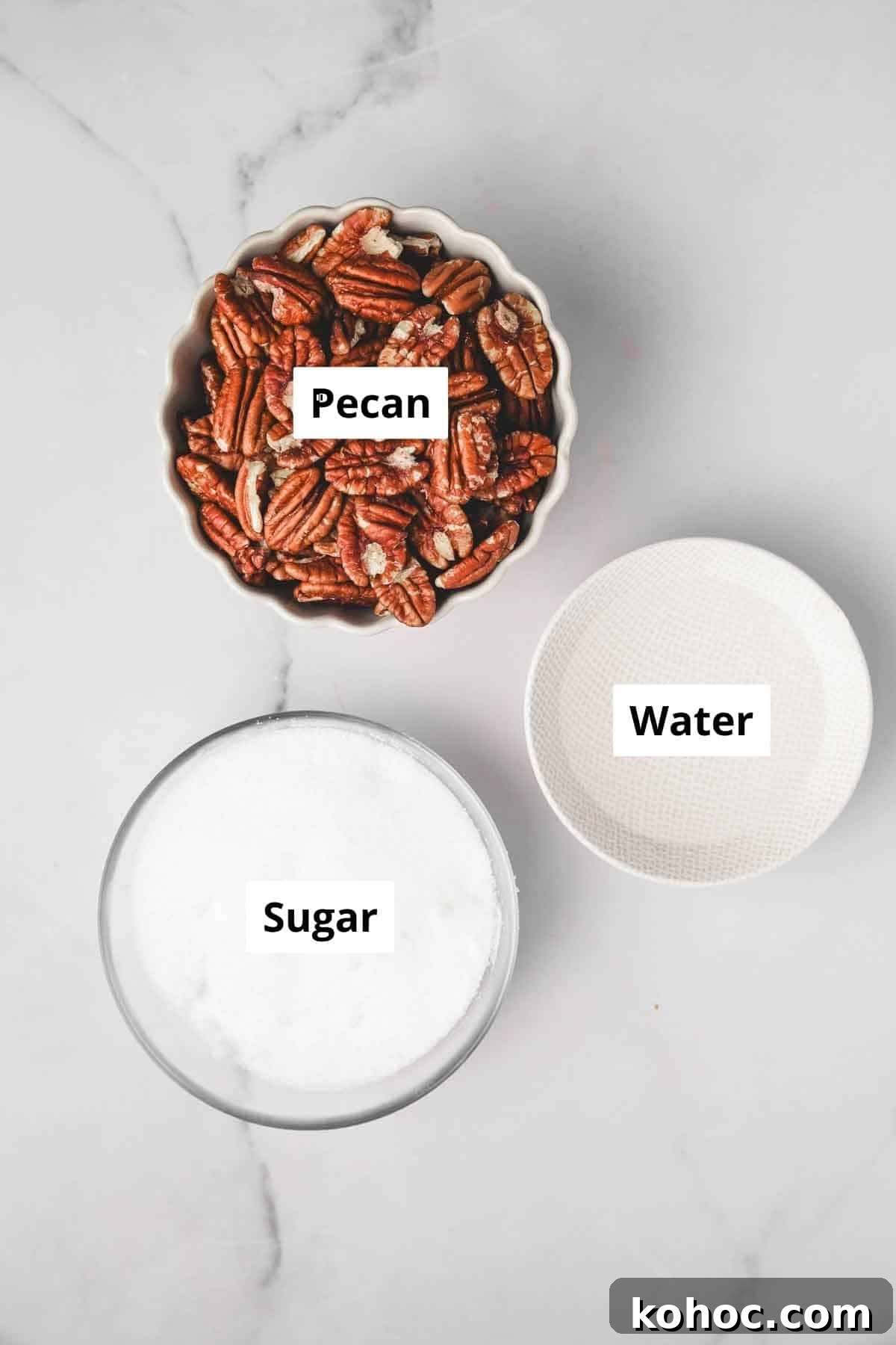 Pecan Praline Spread Recipe: Smooth Caramelized Nut Paste 3 bowls with ingredients
