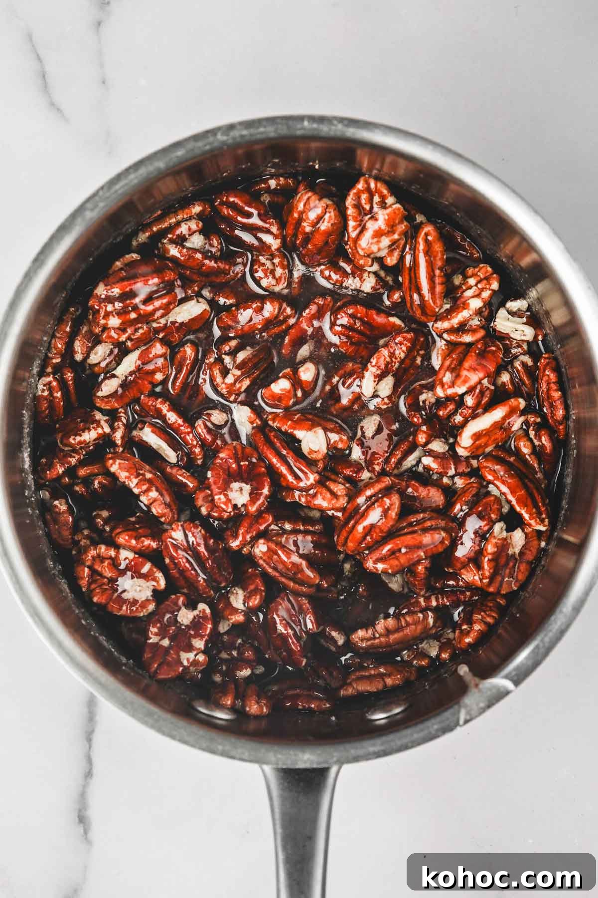 Pecan Praline Spread Recipe: Smooth Caramelized Nut Paste 6 sauce pan with pecan and sugar syrup