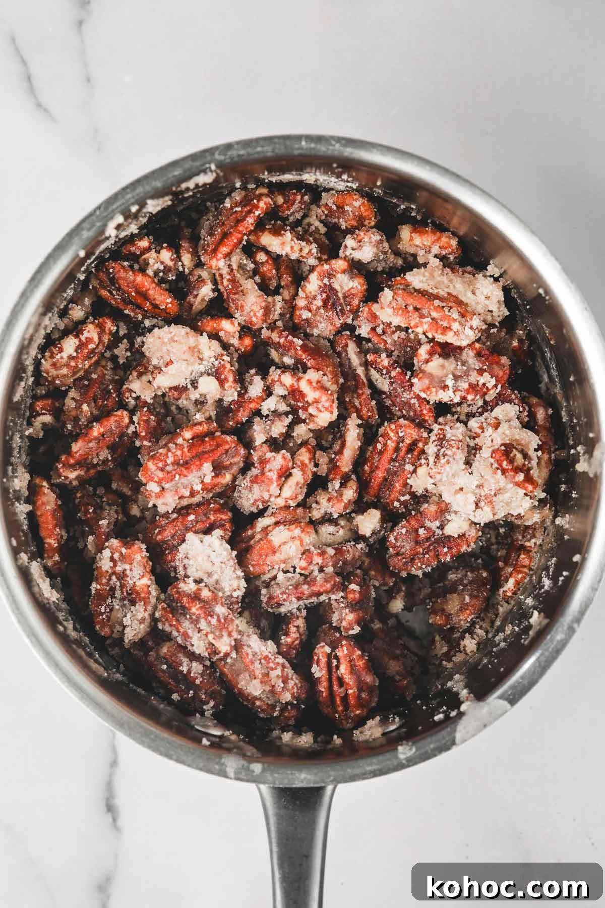 Pecan Praline Spread Recipe: Smooth Caramelized Nut Paste 7 saucepan with cristalized pecan