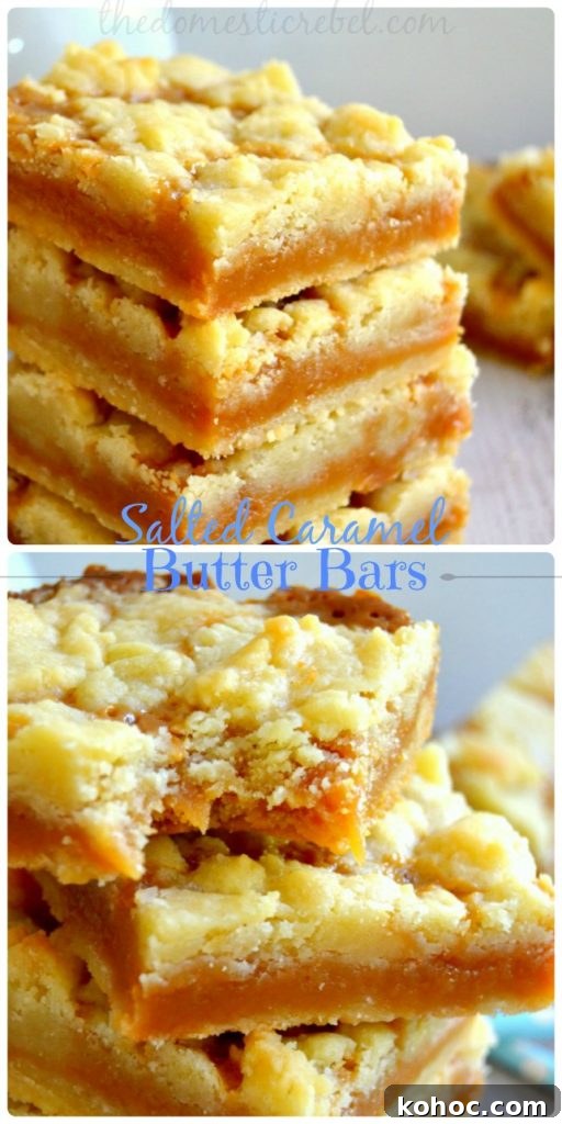 Salted Caramel Butter Bars Recipe with Buttery Shortbread Crust 9 a photo collage of salted caramel butter bars