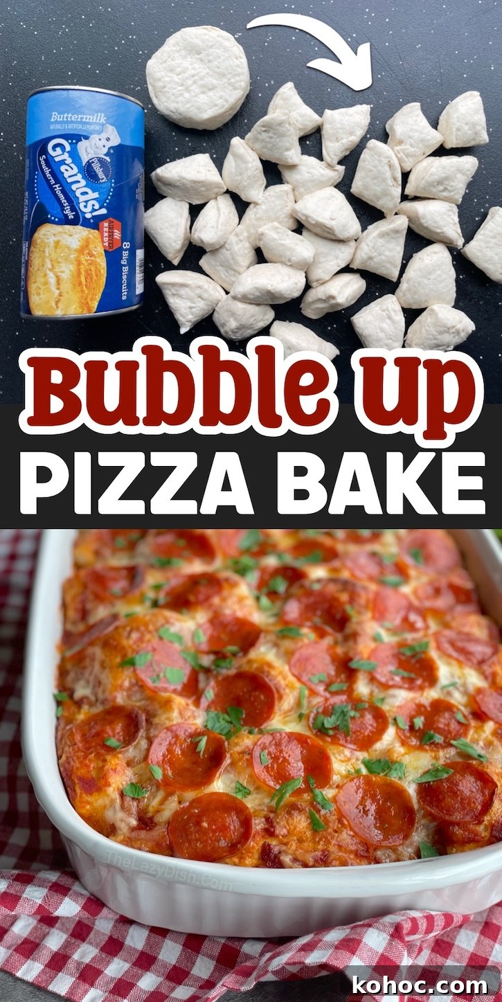 Bubble-Up Biscuit Pizza Casserole Recipe for Family Nights 12 Bubble Up Pizza Bake made with Pillsbury Biscuits! If you're looking for quick and easy dinner ideas to make for your picky family, this delicious dinner casserole is the perfect budget meal for busy moms! It's simple and fast to make on busy school nights with very little clean up. Everything is made in one pan!
