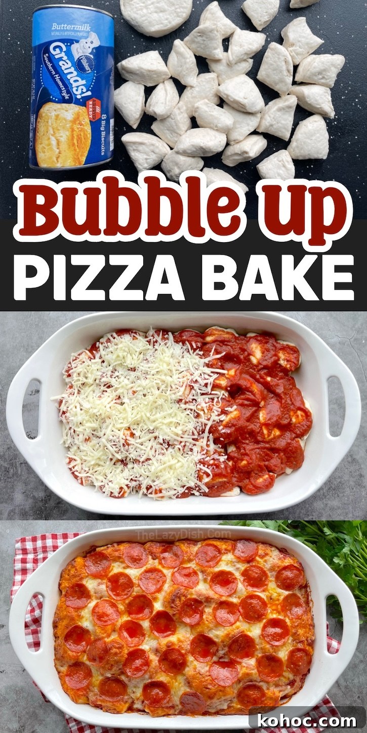 Bubble-Up Biscuit Pizza Casserole Recipe for Family Nights 13 Kids especially love this fun and easy dinner idea! Simply baked refrigerated biscuits with pizza sauce and cheese to make this delicious bubble up pizza casserole! Everything is made in just one pan, making it extra lazy for busy school nights when you don't feel like cooking or doing dishes all night.