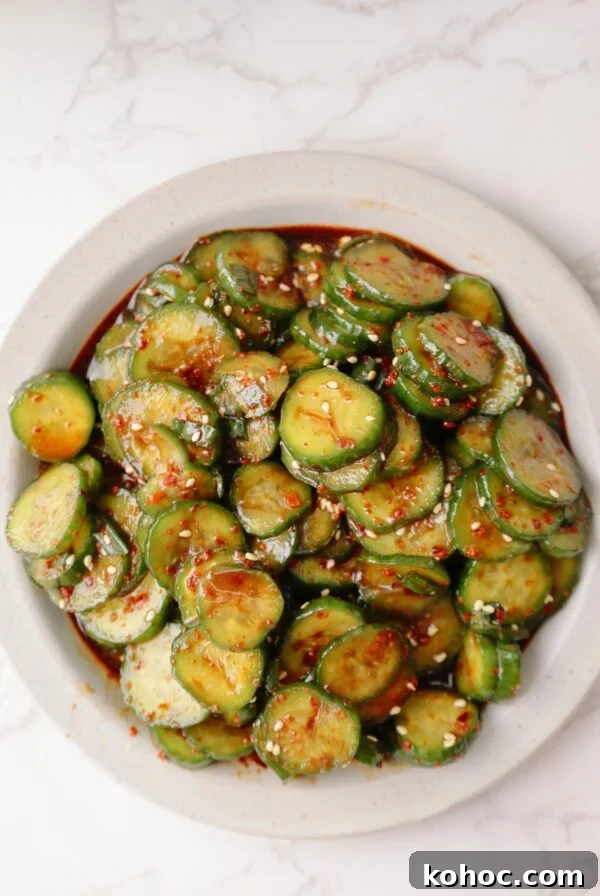 Korean cucumber salad on a plate.