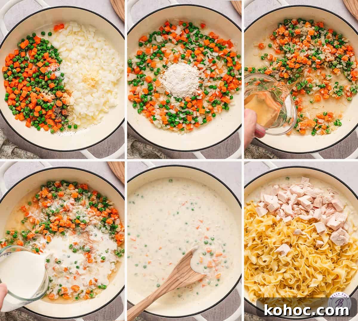 Made with seasoned chicken and egg noodles in a creamy sauce topped with Ritz crackers, Chicken Noodle Casserole is total comfort food. Process shots of how to make chicken and noodle casserole