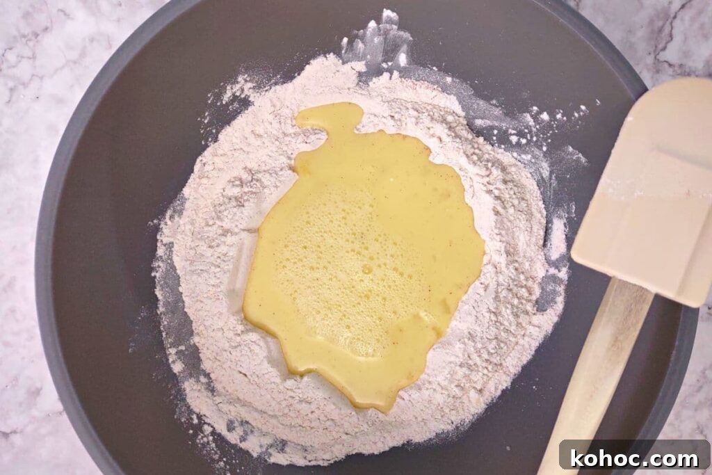 create a well in the dry ingredients