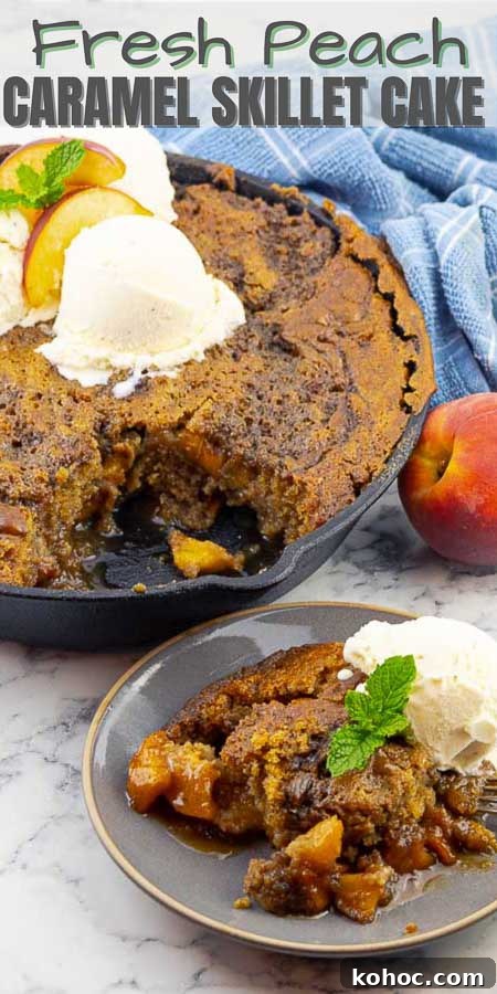 Grilled Fresh Peach Skillet Cake in a Cast Iron Pan 7 grilled fresh peach cast iron skillet cake Pinterest image