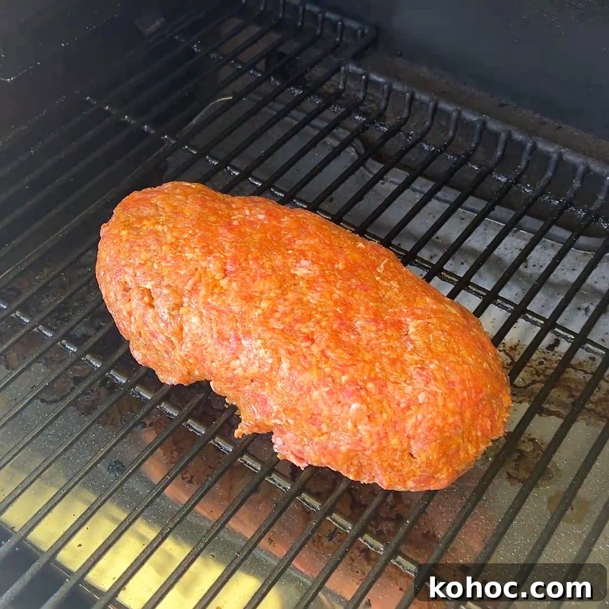 Smoked Meatloaf Recipe for Pellet Grills: Juicy, Flavorful Slice 10 Uncooked Traeger meatloaf on the grill grates.