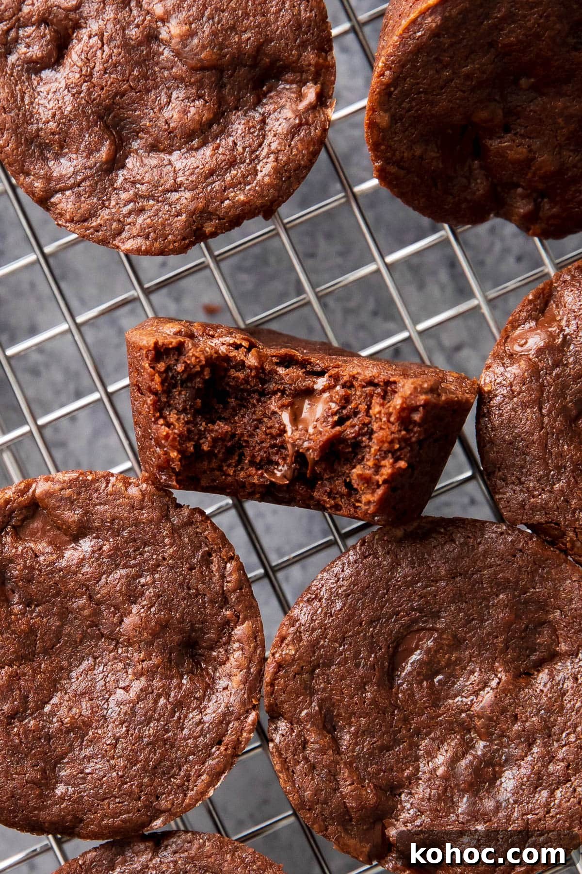 Chewy Fudgy Brownie Bites Recipe for Rich Chocolate Snacking 3 Close up of this fudgy brownie bites recipe shows moist, chocolatey centers.
