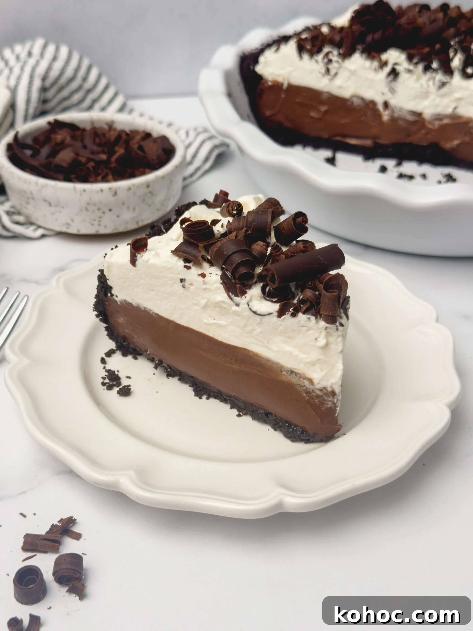 Decadent Chocolate Cream Pie Recipe with Silky Ganache Filling 2 Chocolate cream pie on a plate