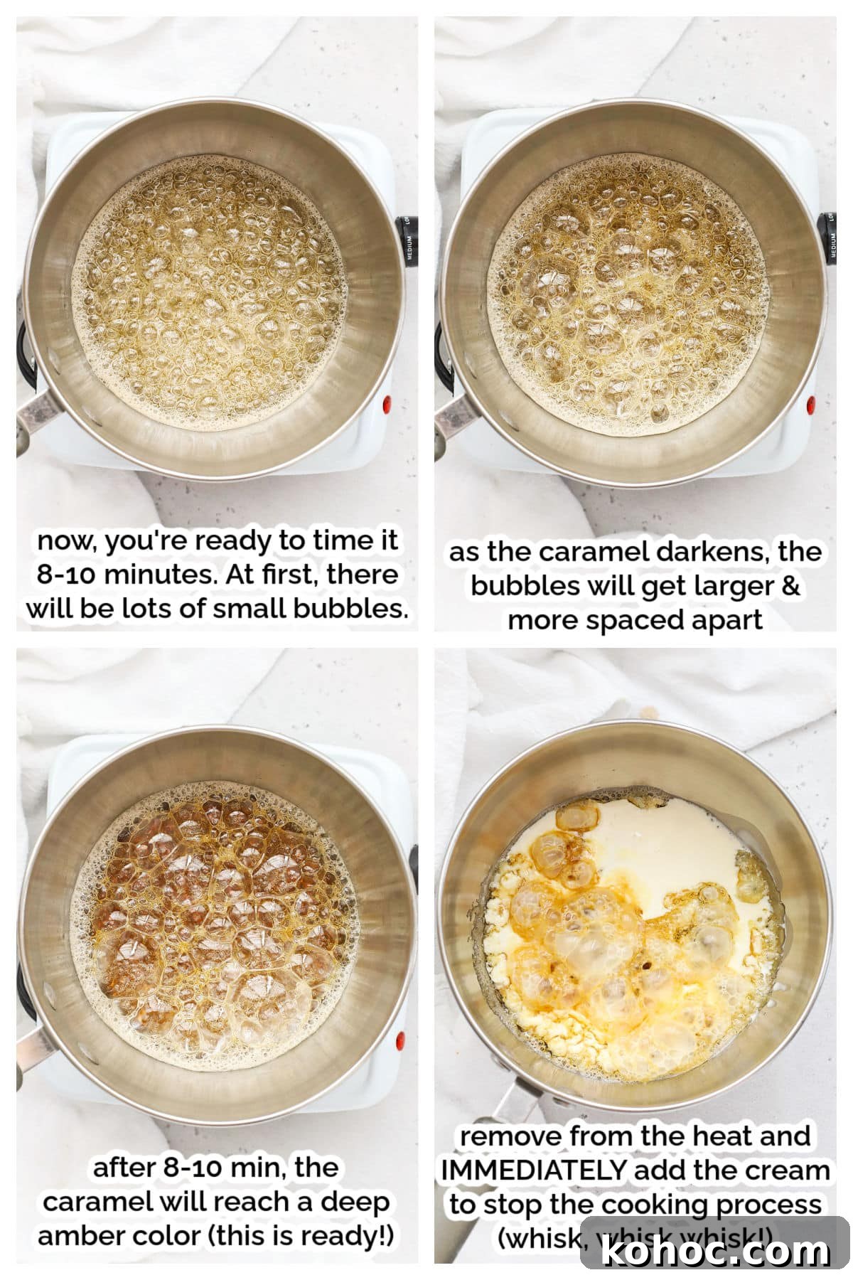Homemade Caramel Sauce Recipe for Drizzling and Desserts 5 caramel sauce turning deep amber as it boils