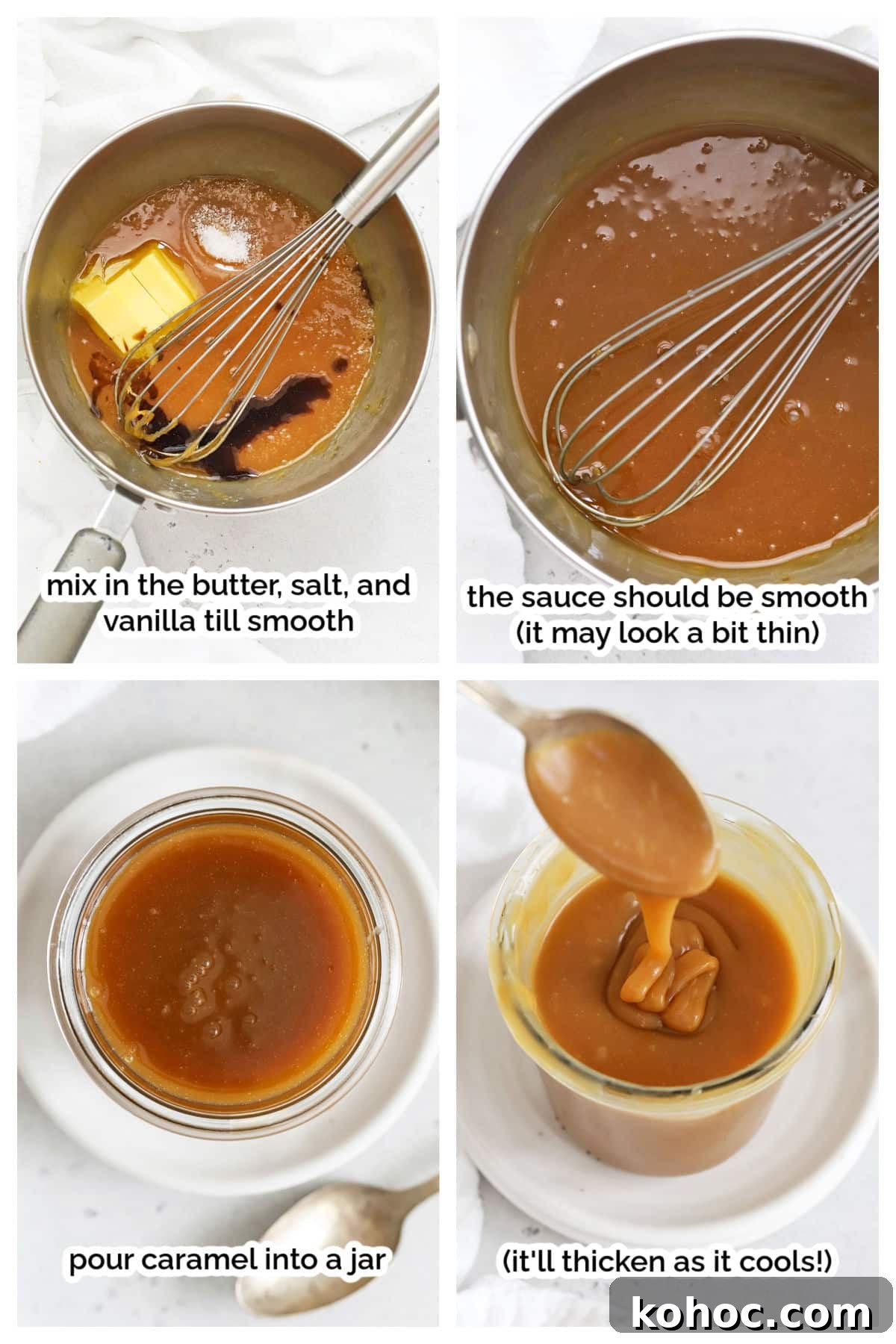 Homemade Caramel Sauce Recipe for Drizzling and Desserts 6 finishing caramel sauce and pouring it into a jar