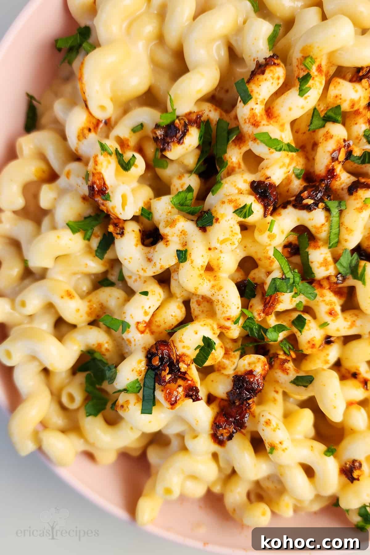 Creamy Cottage Cheese Macaroni Bake — High-Protein Comfort Food 3 close view of macaroni and cheese
