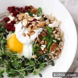 Hearty Savory Barley Breakfast Bowls for Morning Protein 10 Close up view of Savory Barley Breakfast Bowl.