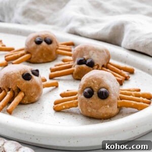completed halloween spiders on a white speckled tray