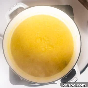 Creamy Italian Polenta Recipe 5 Simmering polenta in a dutch oven.