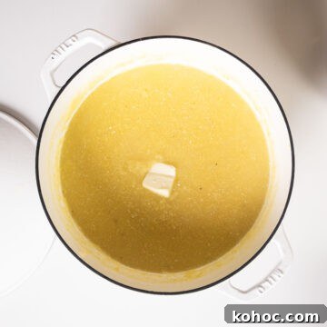 Creamy Italian Polenta Recipe 7 Polenta removed from the heat combined with butter and parmigiano.
