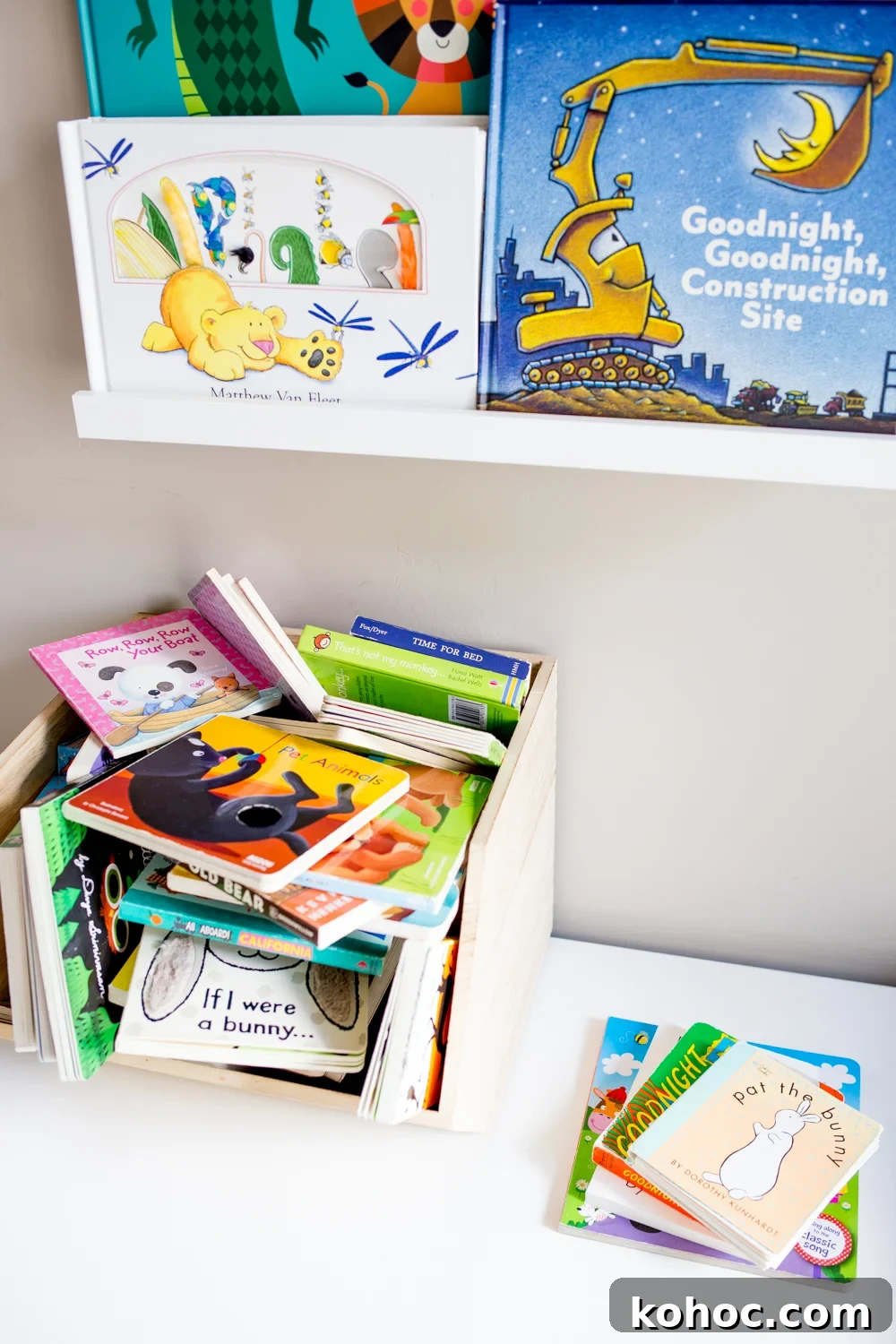 Declutter Kids’ Books: A Simple System to Tidy and Keep Favorites 2 kids books in a modern bright playroom