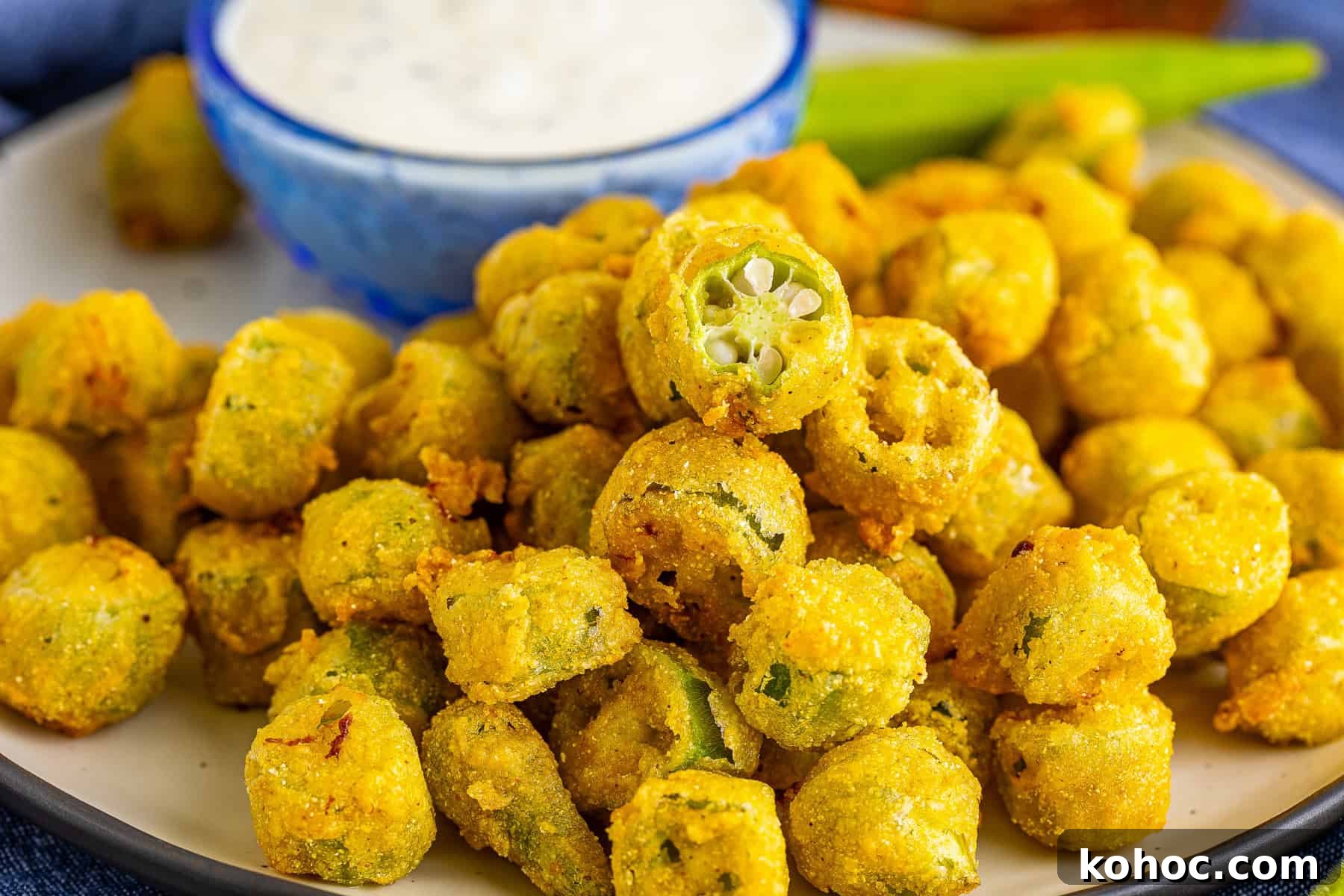 Fried okra piled on a plate.