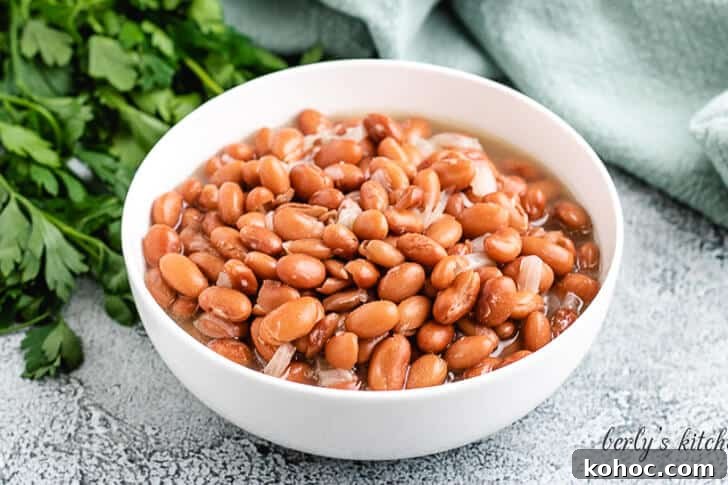 Side view of a bowl of beans.