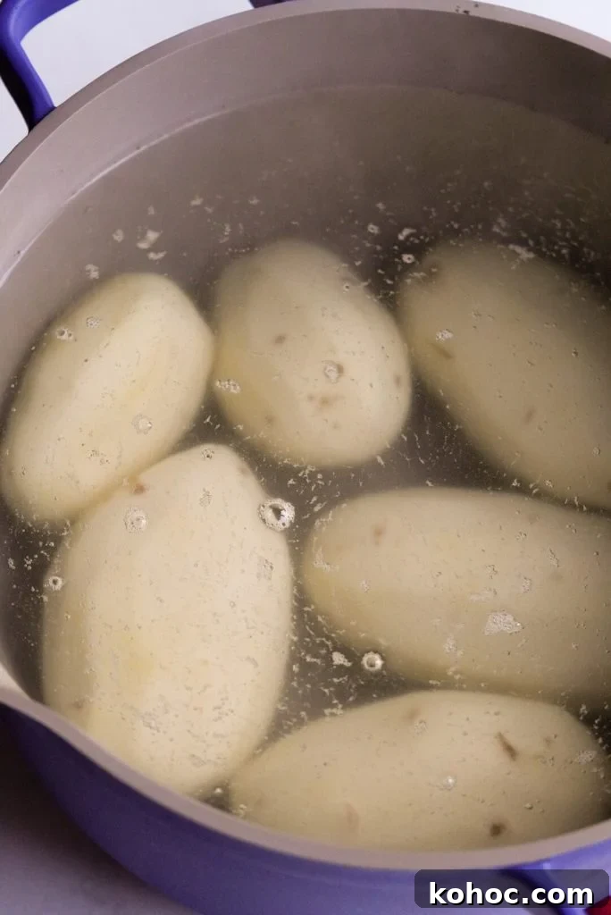 Truffle Mashed Potatoes Recipe: Creamy Garlic Parmesan Mash 5 russet potatoes in a large pot of water