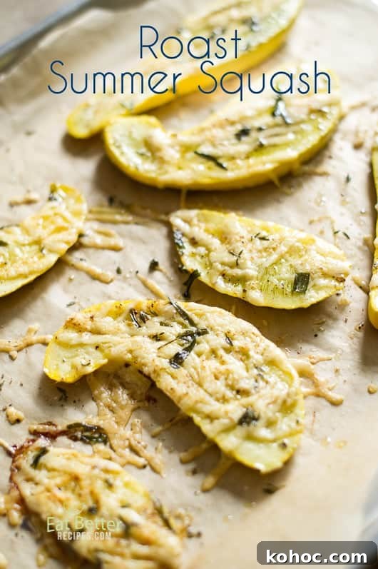 Roasted Summer Squash with Parmesan on a baking sheet