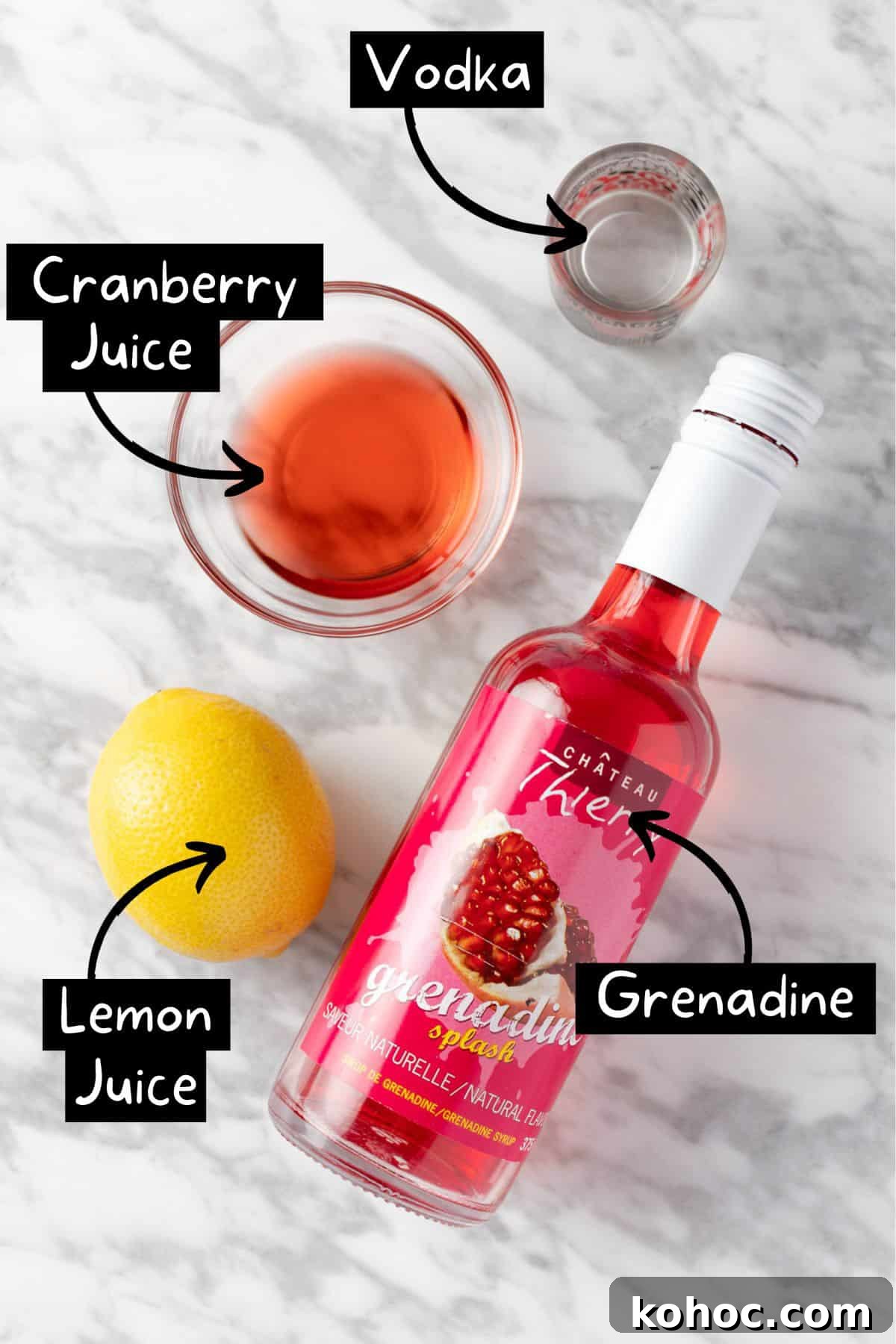 Romantic Love Potion Cocktail Recipe for Date Night 3 The ingredients to make a love potion cocktail.