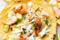 Crispy Baked Salmon Tacos with Lime Slaw