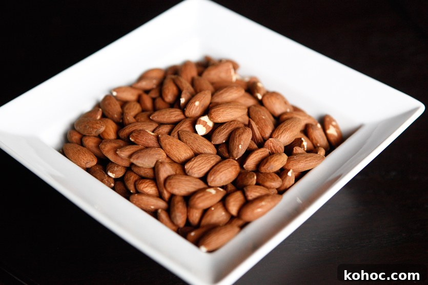 Whole almonds ready for processing