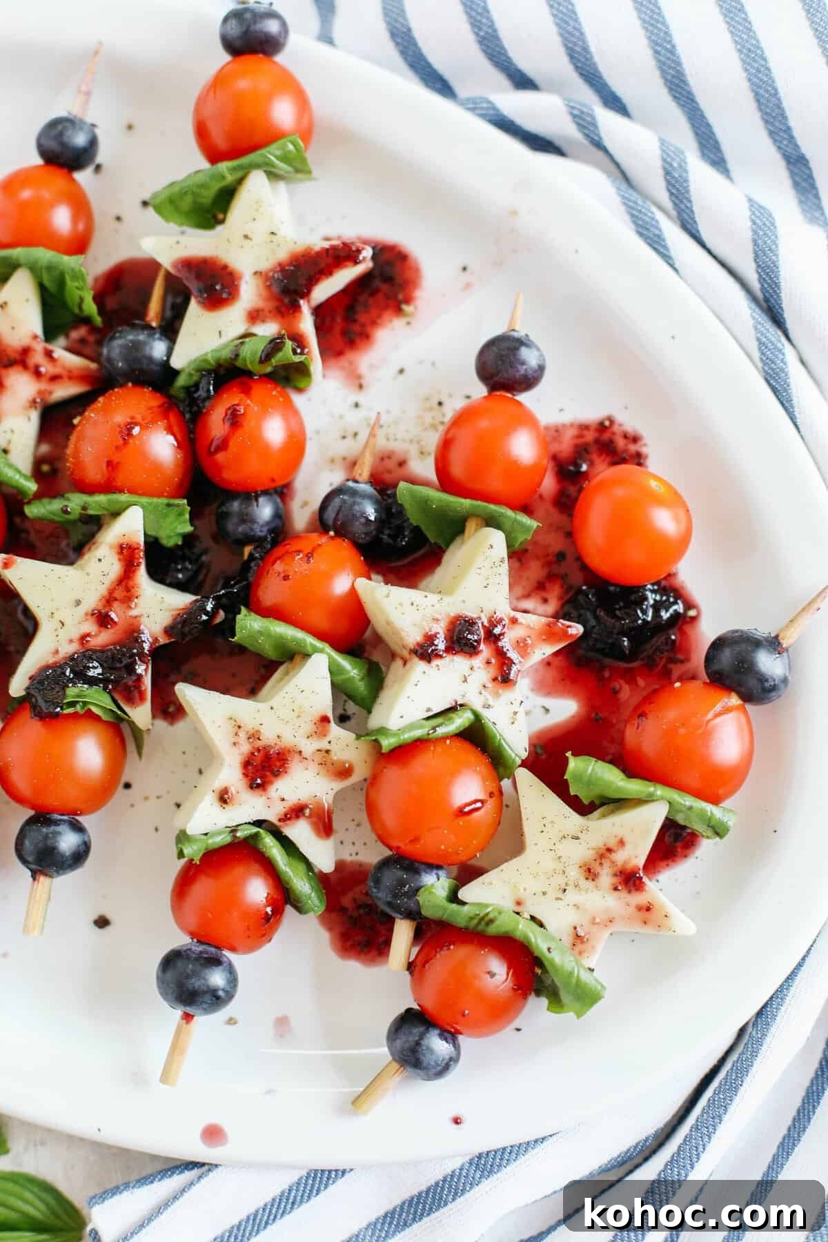 Blueberry Balsamic Glazed Caprese Skewers Recipe 5 Blueberry balsamic glaze drizzled over skewers