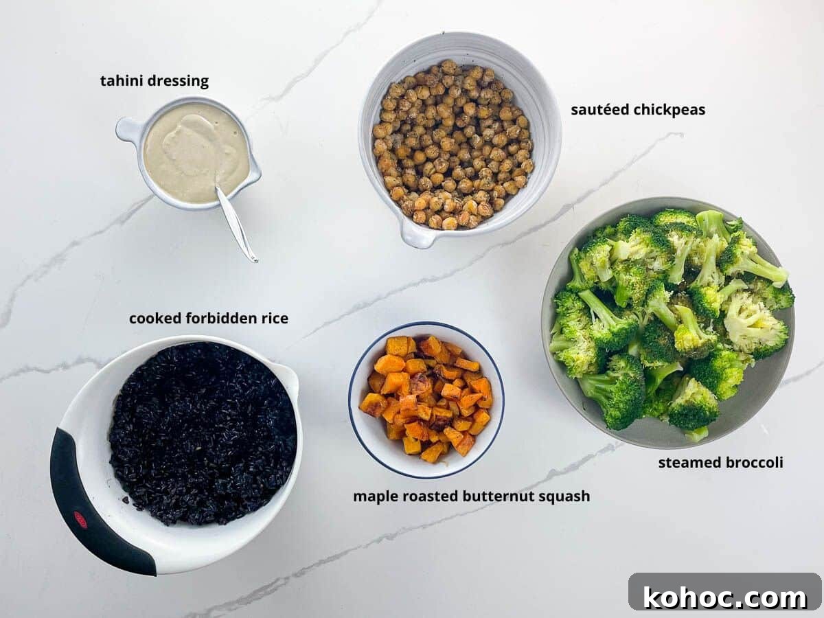 ingredients in bowls